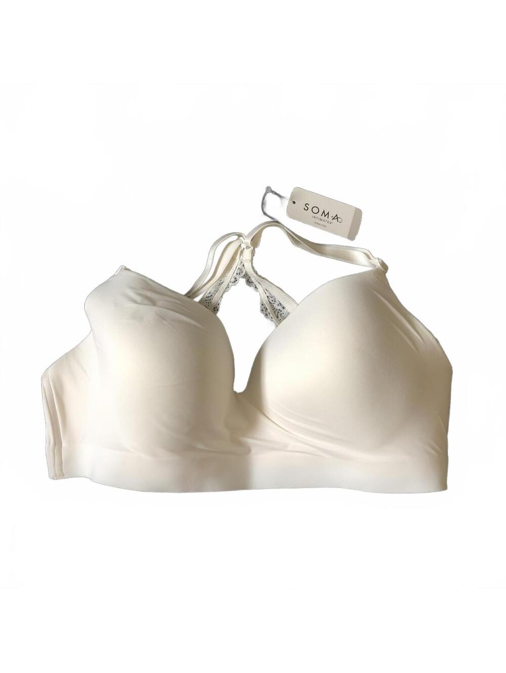 Soma Enbliss Luxe Wireless Lace J Hook Bra 36C Cream NWT